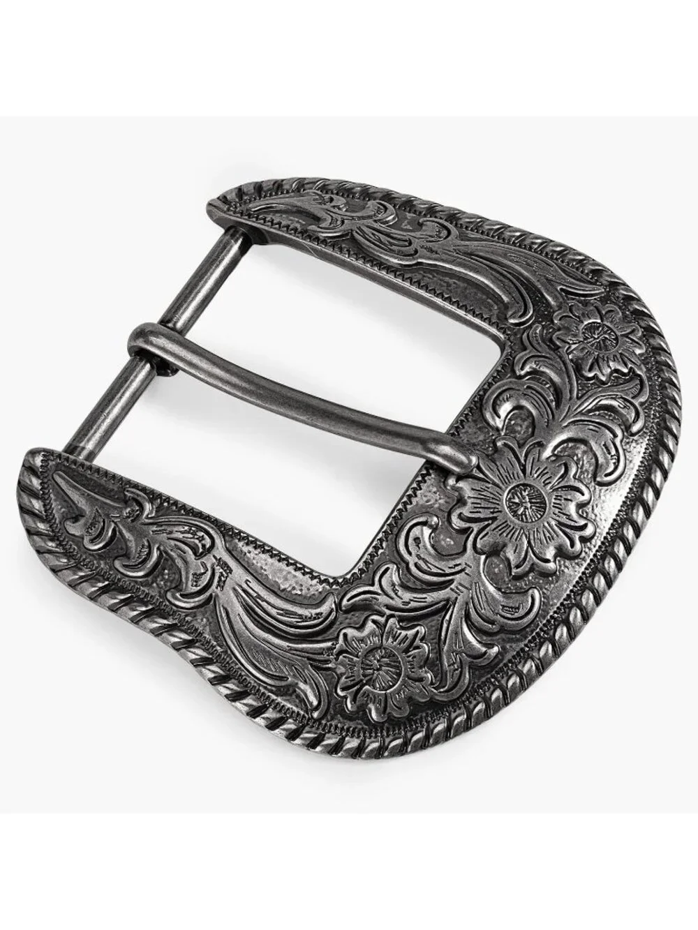 Unisex Western Antique Silver Floral Engraved Replacement Rope Edge Buckle 1.5